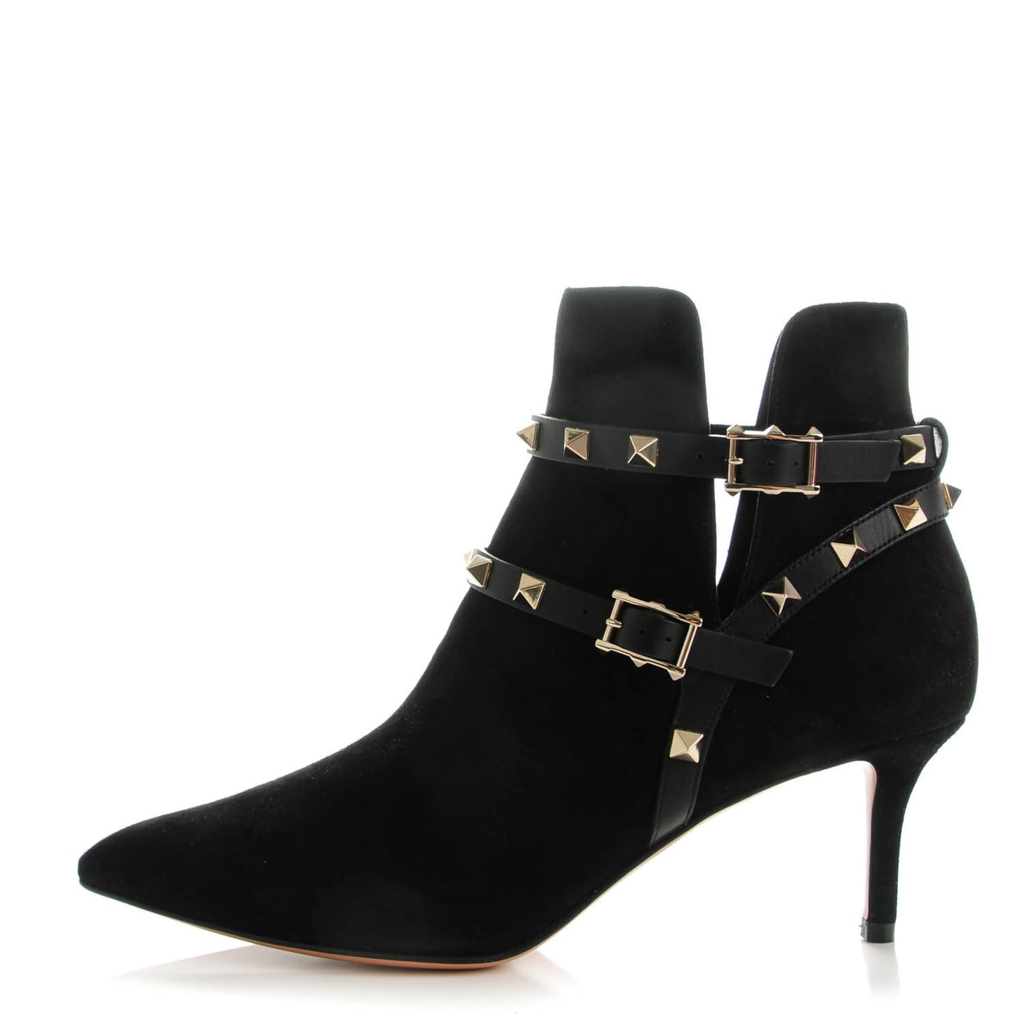 Suede Rockstud Double Buckle 65mm Ankle Boots 37.5 Black