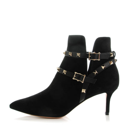 Valentino Garavani Suede Rockstud Double Buckle 65mm Ankle Boots 37.5 Black 1 of 8