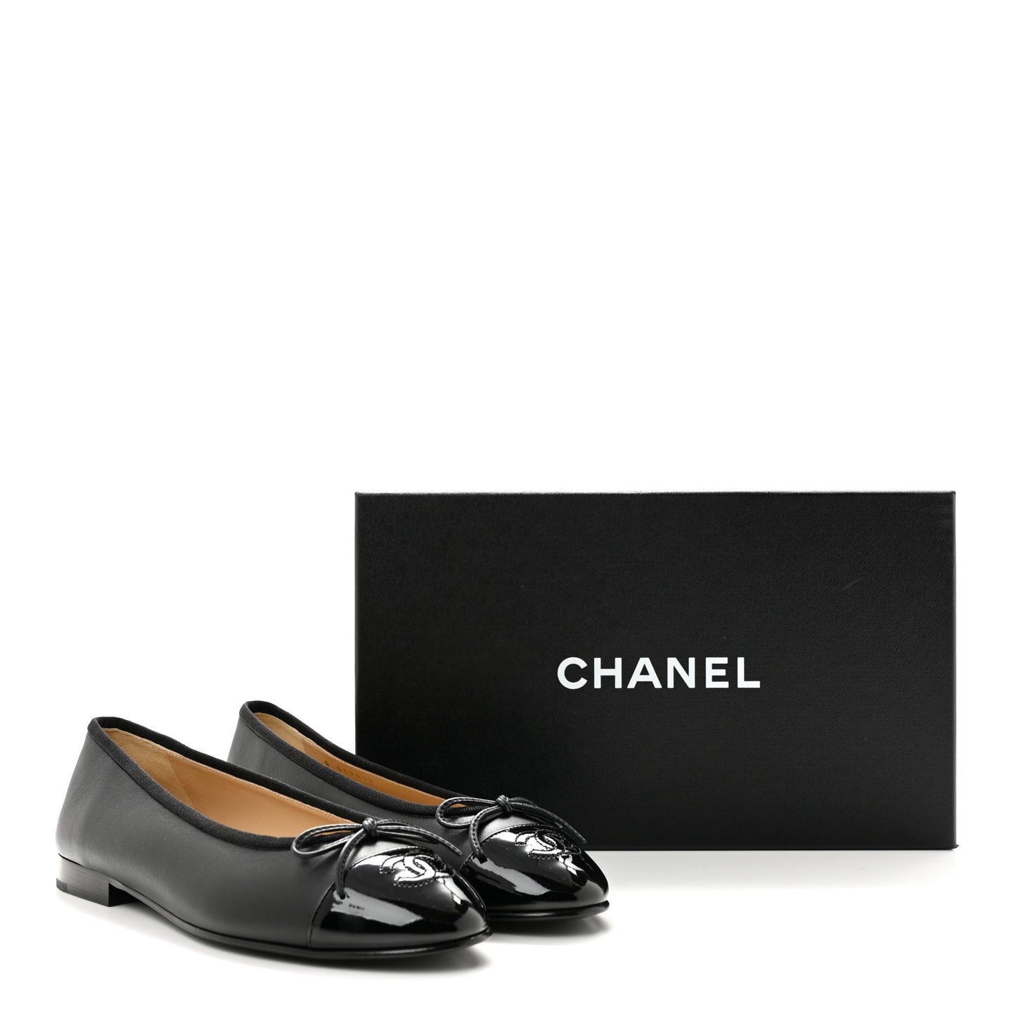 Lambskin Patent Cap Toe Ballerina Flats 37.5 Black
