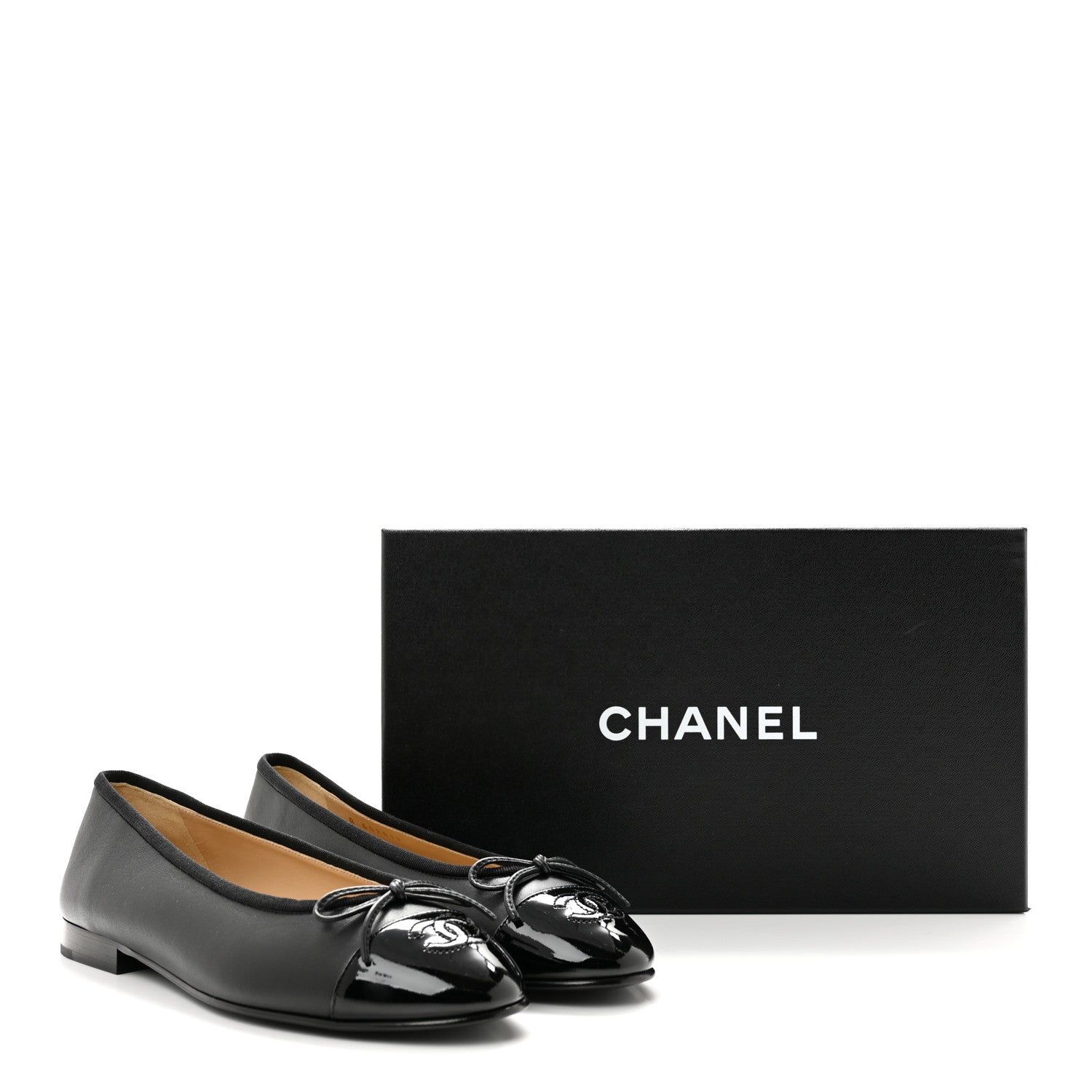 Chanel Lambskin Patent Cap Toe Ballerina Flats 37.5 Black 10 of 10