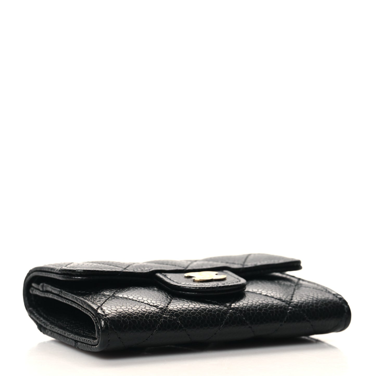 Caviar Quilted Flap Card Holder Wallet Black