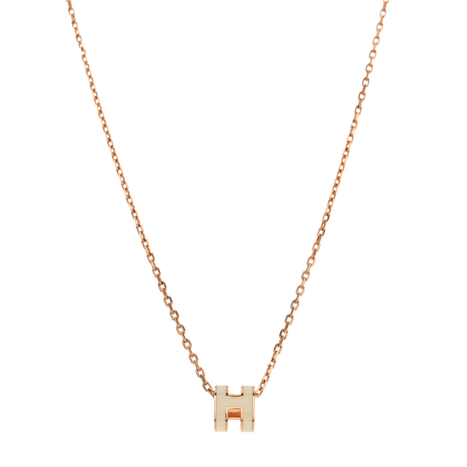 Hermes Lacquered Rose Gold Mini Pop H Pendant Necklace White 1 of 6
