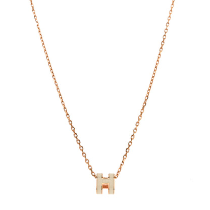 Hermes Lacquered Rose Gold Mini Pop H Pendant Necklace White 1 of 6