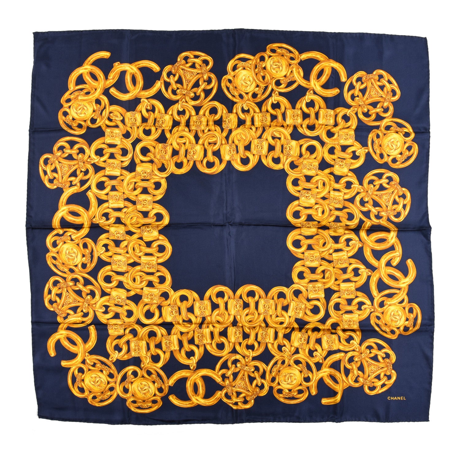 Chanel Silk CC Chain Square Scarf Navy 1 of 3