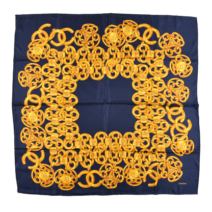Chanel Silk CC Chain Square Scarf Navy 1 of 3