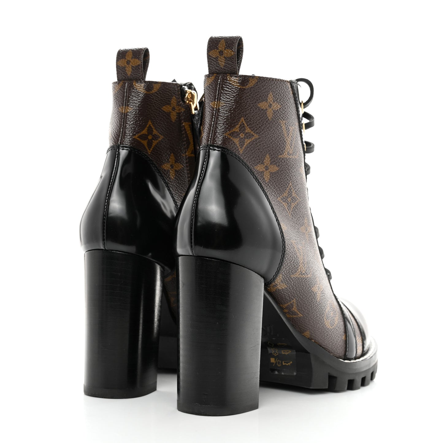 Patent Calfskin Monogram Star Trail Ankle Boots 38 Black