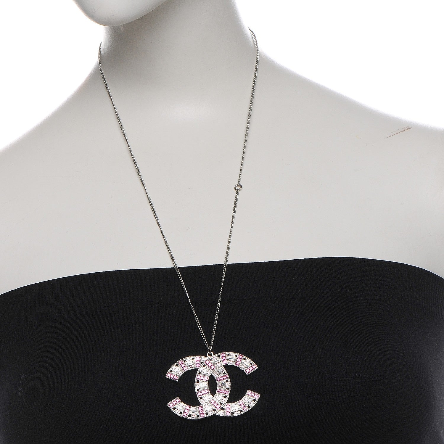 Chanel Baguette Crystal Large CC Necklace Pink 2 of 6