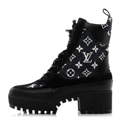 Louis Vuitton Denim Calfskin Metropolis Flat Ranger Boot 37 Navy Blue 1 of 9