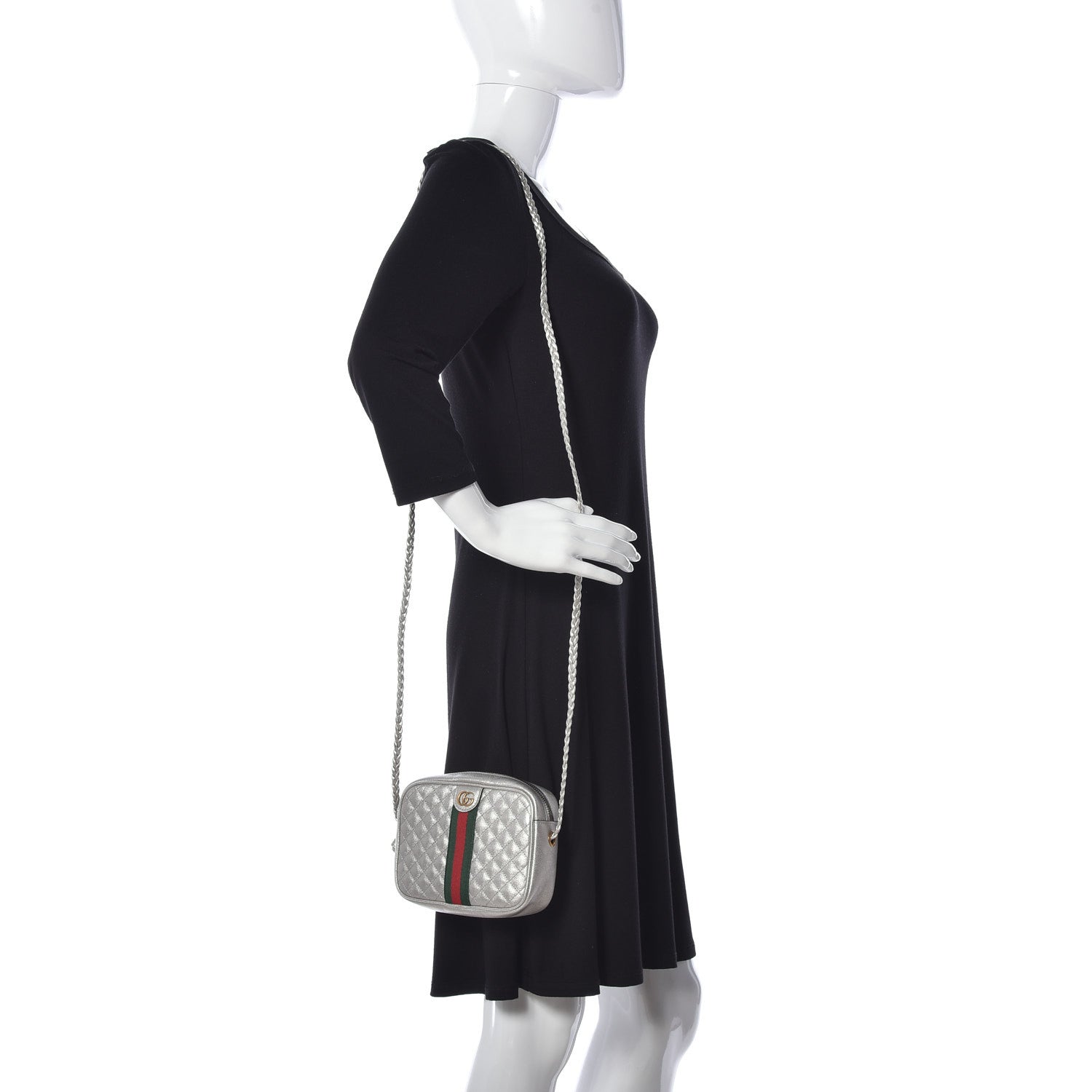 Gucci Laminated Nappa Web Trapuntata Mini GG Shoulder Bag Argento 2 of 10