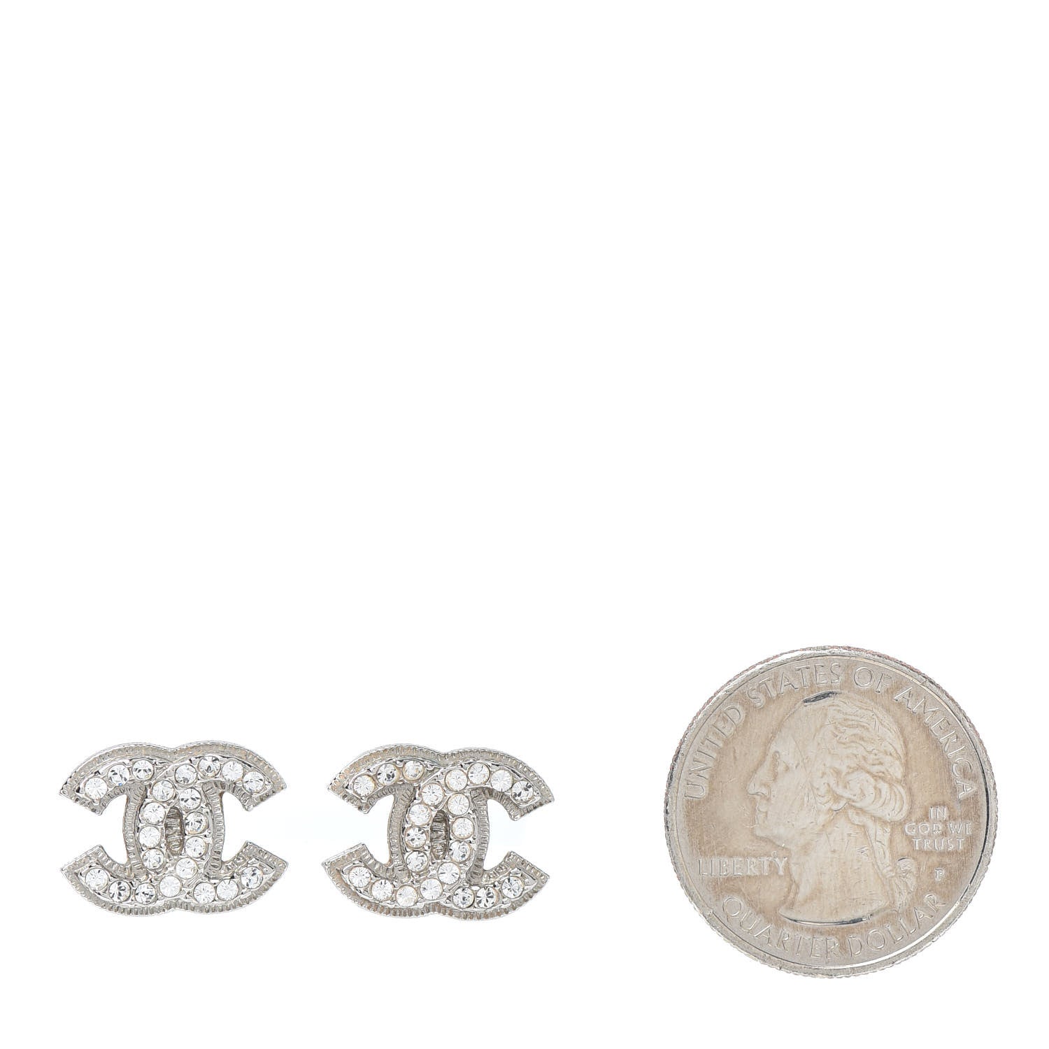Chanel Crystal Mini Timeless CC Earrings Silver 2 of 3