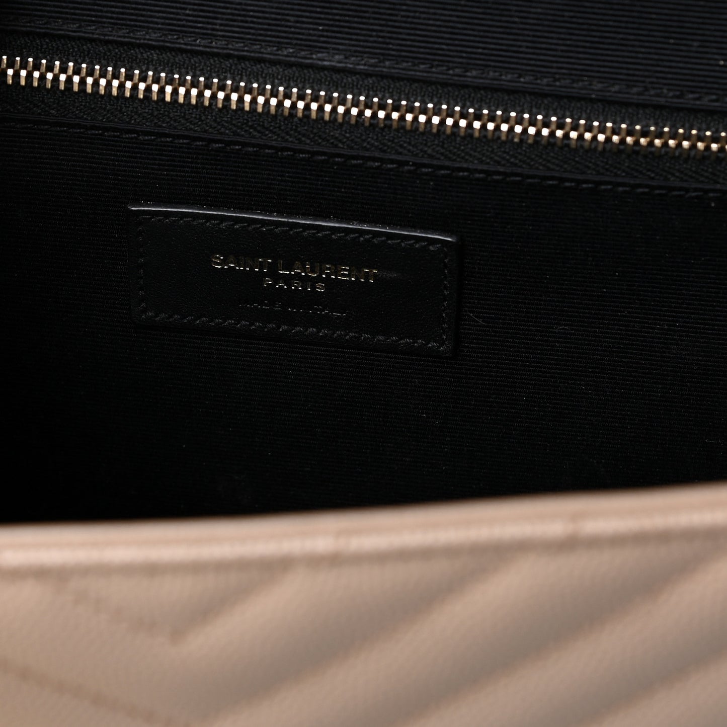 Grain De Poudre Matelasse Chevron Large Monogram Satchel Dark Beige