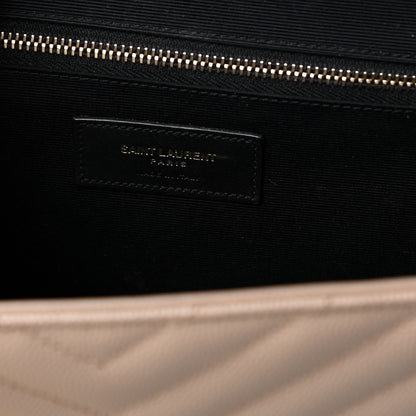 Saint Laurent Grain De Poudre Matelasse Chevron Large Monogram Satchel Dark Beige 9 of 12
