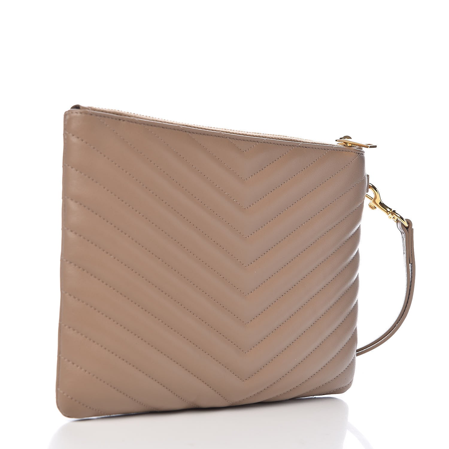 Saint Laurent Calfskin Matelasse Chevron Monogram A5 Wristlet Light Taupe 2 of 9