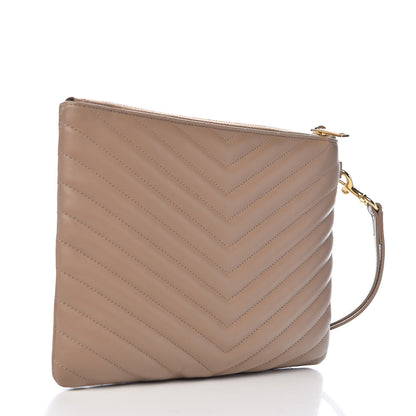 Saint Laurent Calfskin Matelasse Chevron Monogram A5 Wristlet Light Taupe 2 of 9