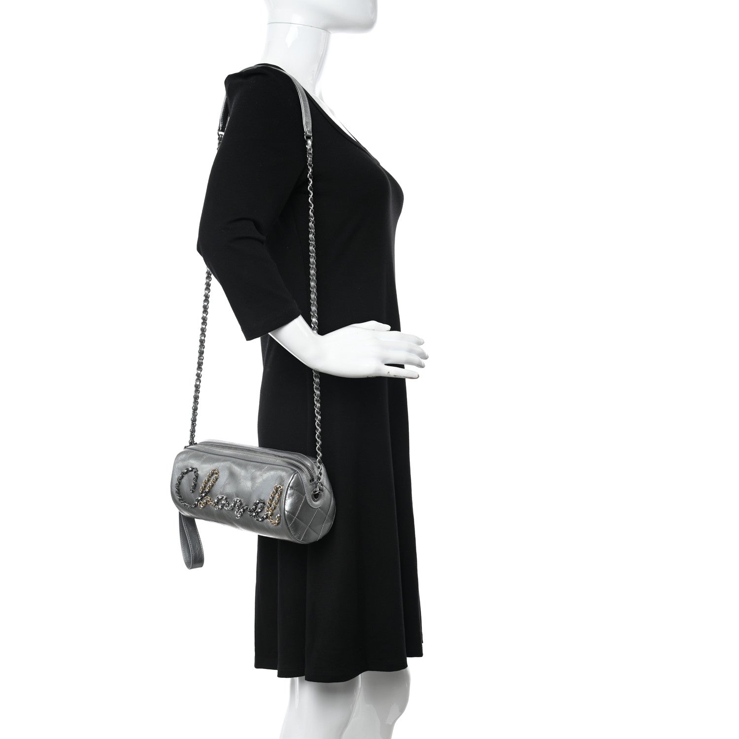 Chanel Metallic Lambskin Signe Bowling Bag Silver 2 of 11