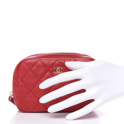 Chanel Caviar Quilted Small Curvy Pouch Cosmetic Case Dark Red 2 of 10