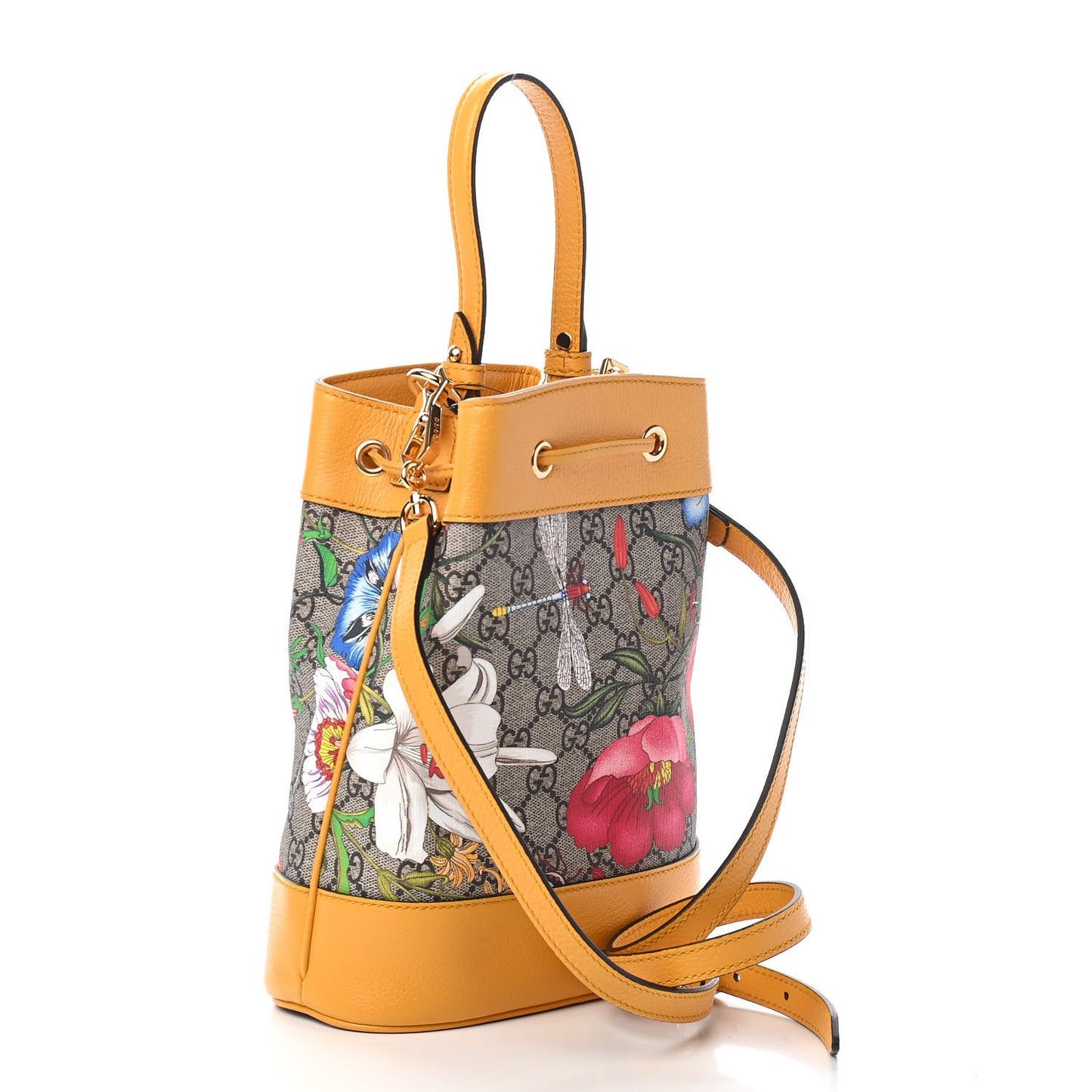 GG Supreme Monogram Flora Small Ophidia Bucket Bag Beige Multicolor Crop
