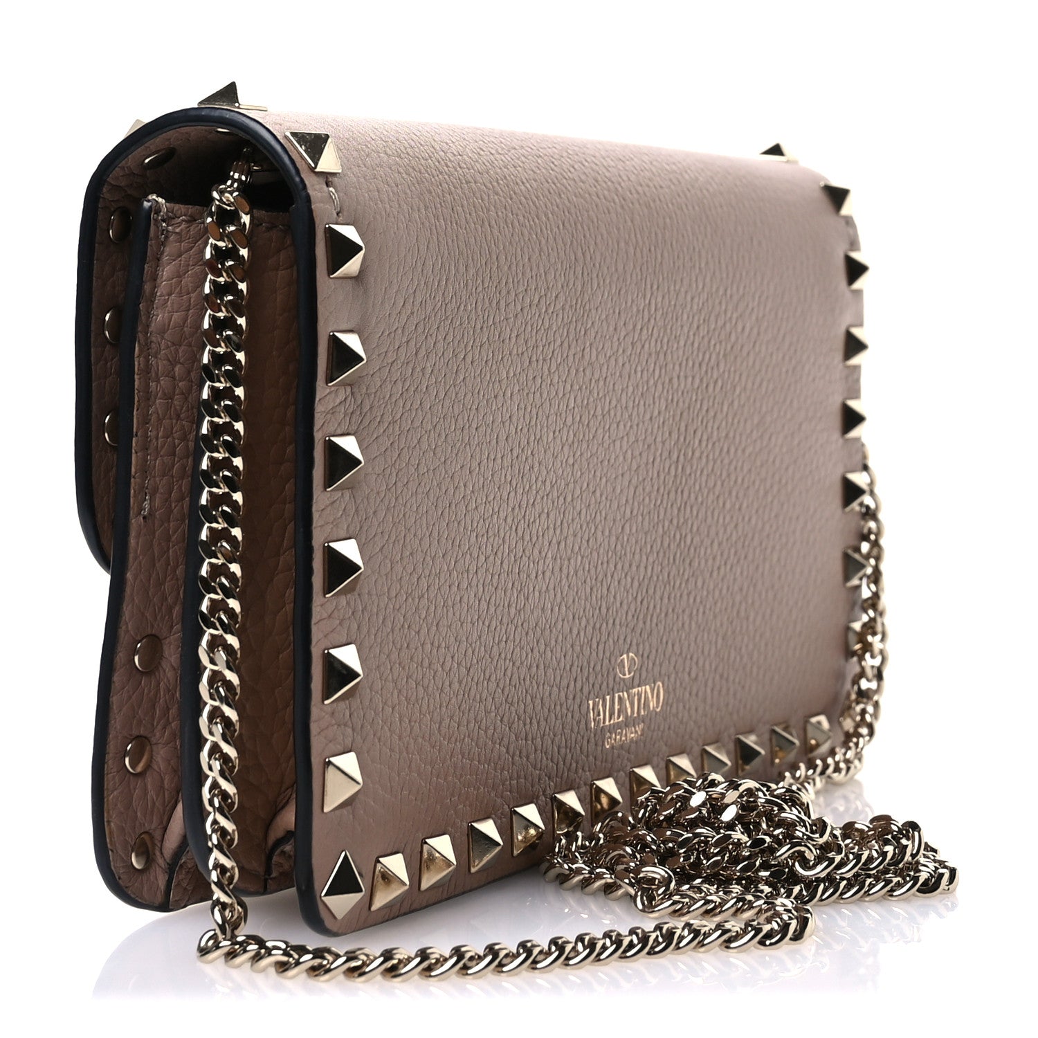 Valentino Garavani Grainy Calfskin Rockstud Chain Pouch Poudre 3 of 9