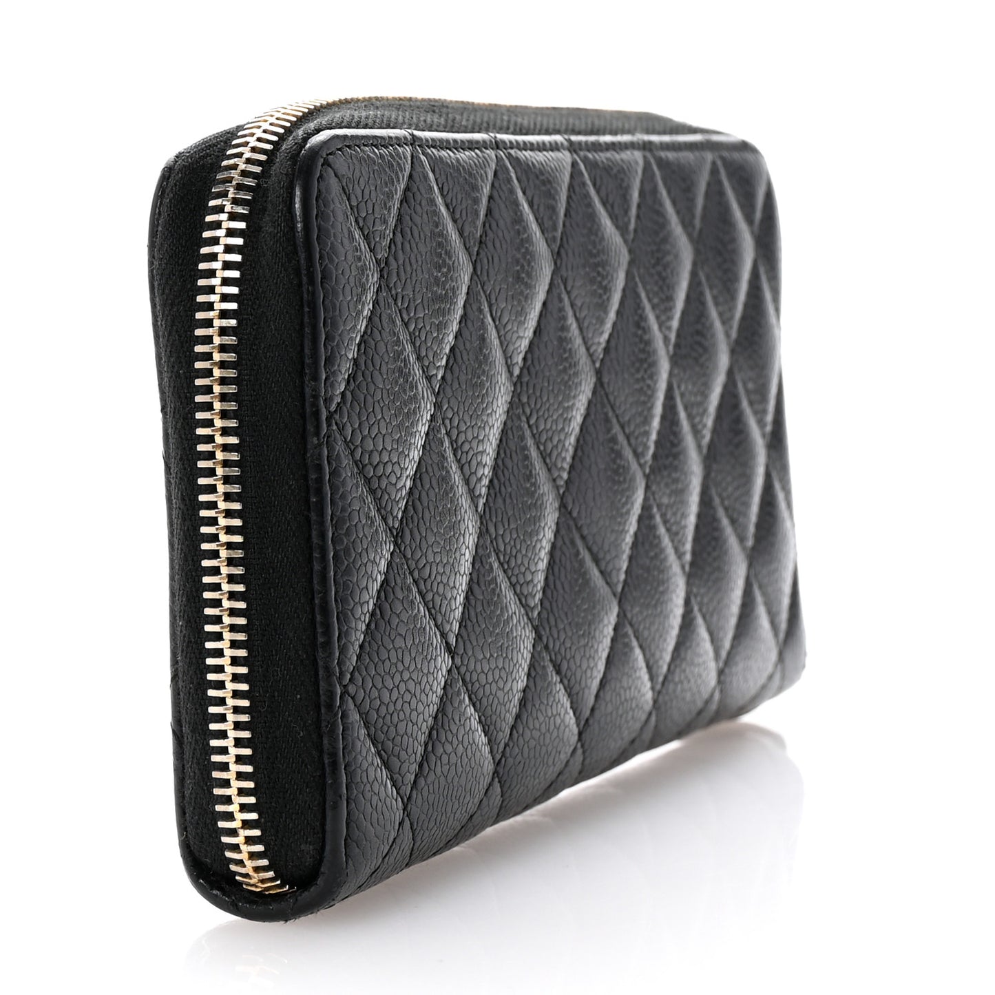 Caviar Quilted Large Gusset Zip Around Wallet Black