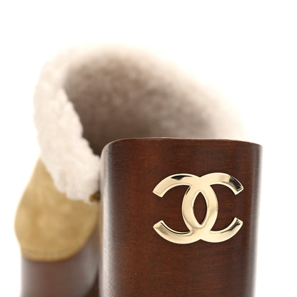 Chanel Suede Shearling CC Clogs 40 Beige 10 of 10