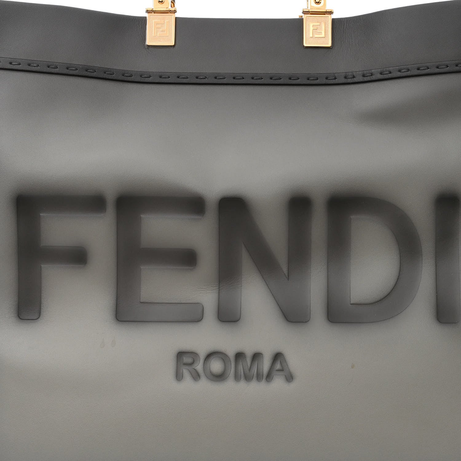 Fendi Vitello King Tamponato Plexiglass Logo Embossed Large Fendi Sunshine Shopper Tote Ghiaccio 8 of 11