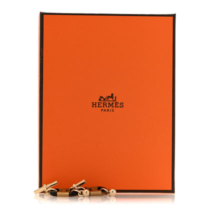 Hermes Lacquered Horn Permabrass Small Sur Mer Drop Earrings Gold Black 5 of 5