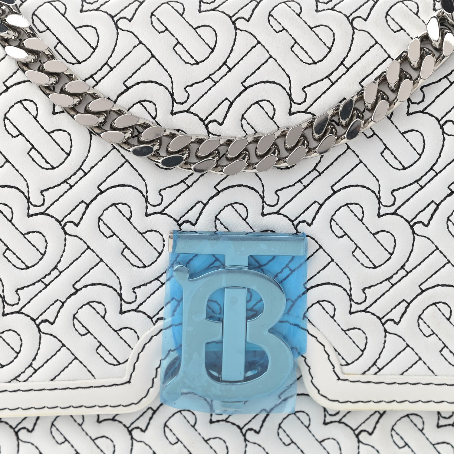 Burberry Calfskin Monogram Embossed Small TB Chain Bag Optic White 8 of 12