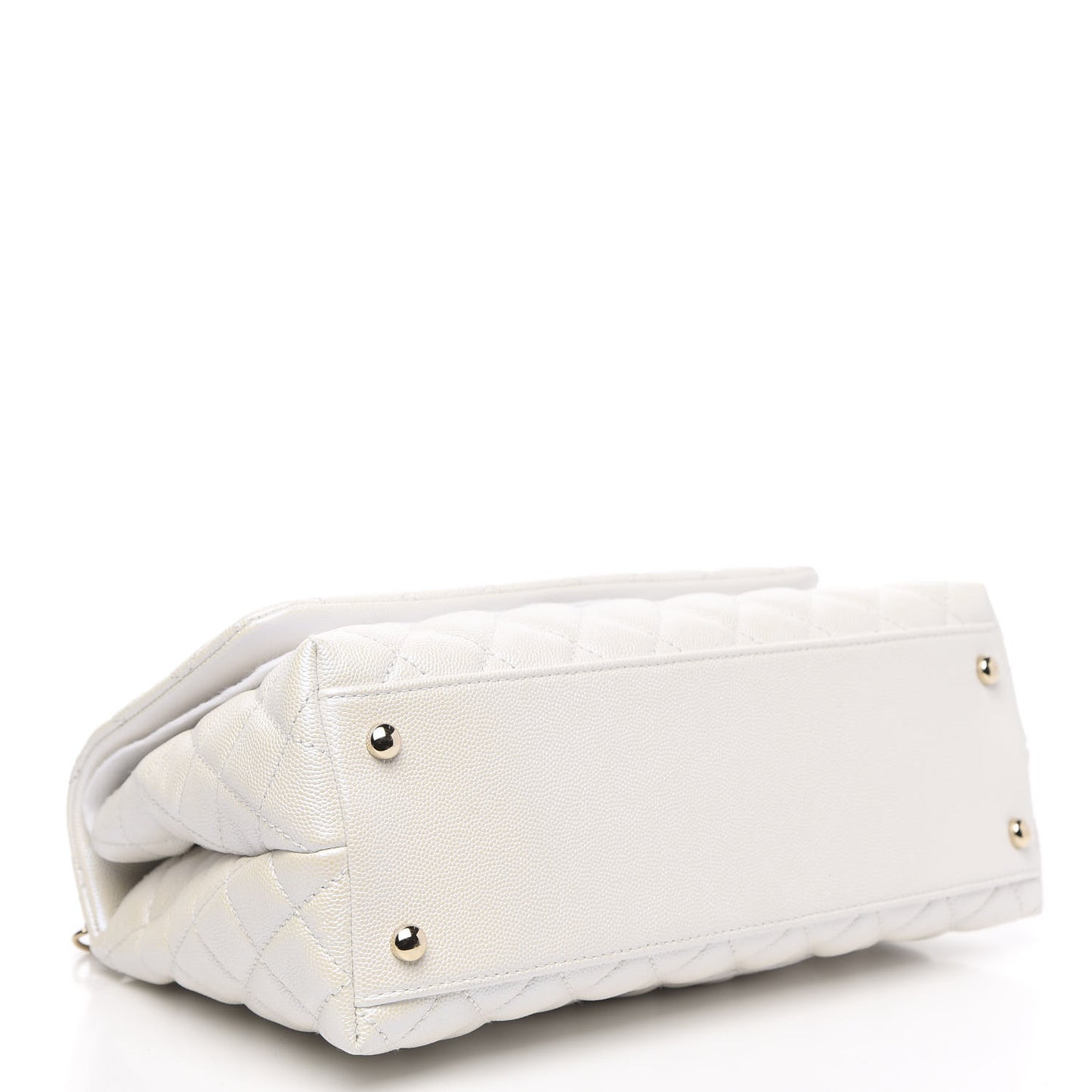 Iridescent Caviar Quilted Small Coco Handle Flap White