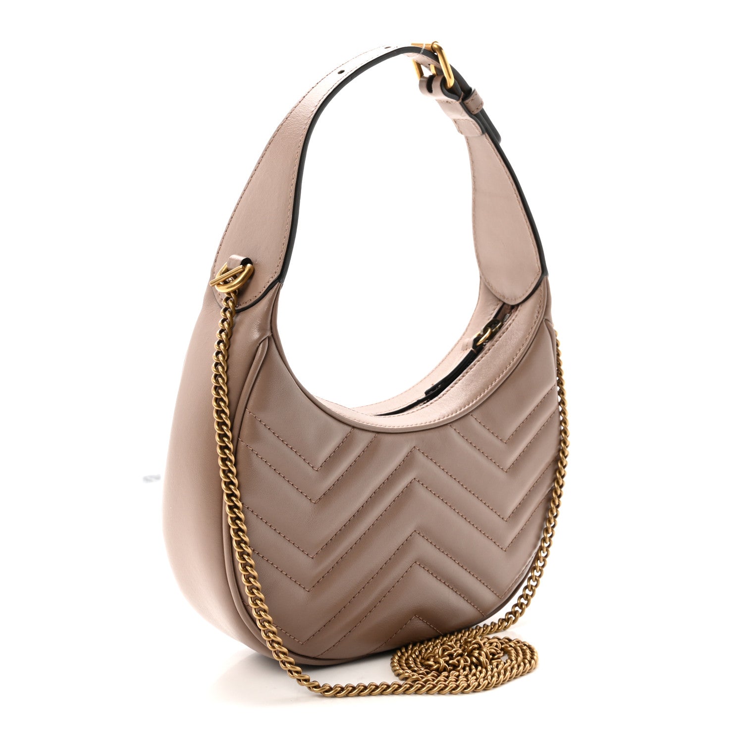 Gucci Calfskin Matelasse Chevron Mini GG Marmont Half Moon Hobo Porcelain Rose 3 of 11