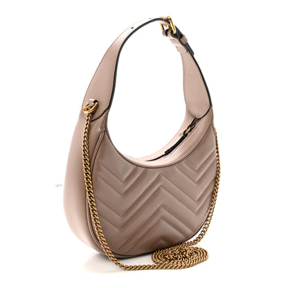 Gucci Calfskin Matelasse Chevron Mini GG Marmont Half Moon Hobo Porcelain Rose 3 of 11