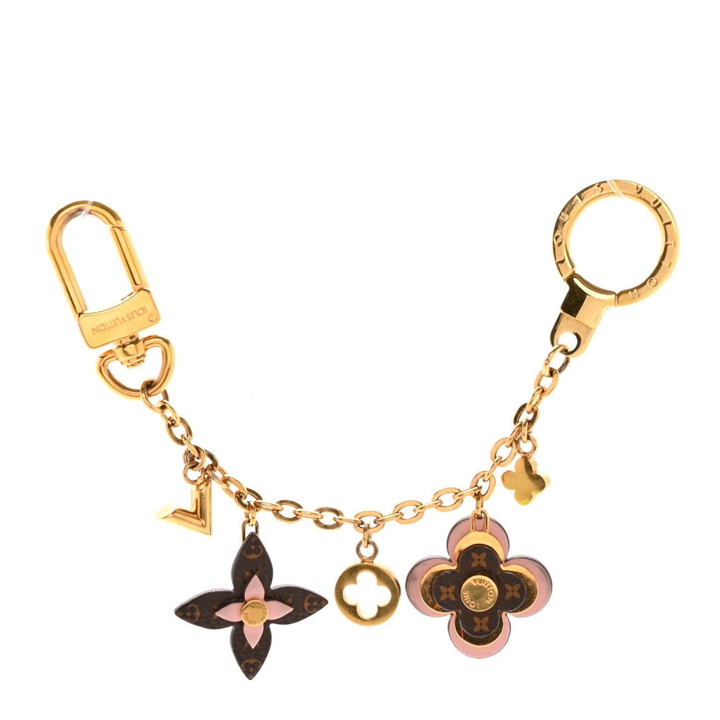 Brass Monogram Blooming Flowers Bag Charm Key Holder Rose Ballerine