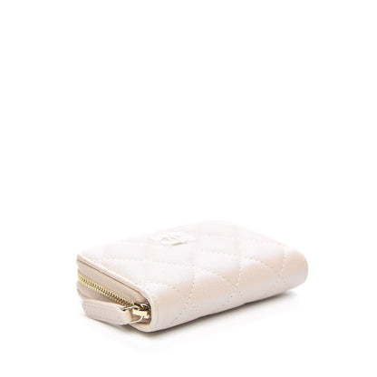 Chanel Iridescent Calfskin Quilted Zip Coin Purse Wallet Beige 4 of 10