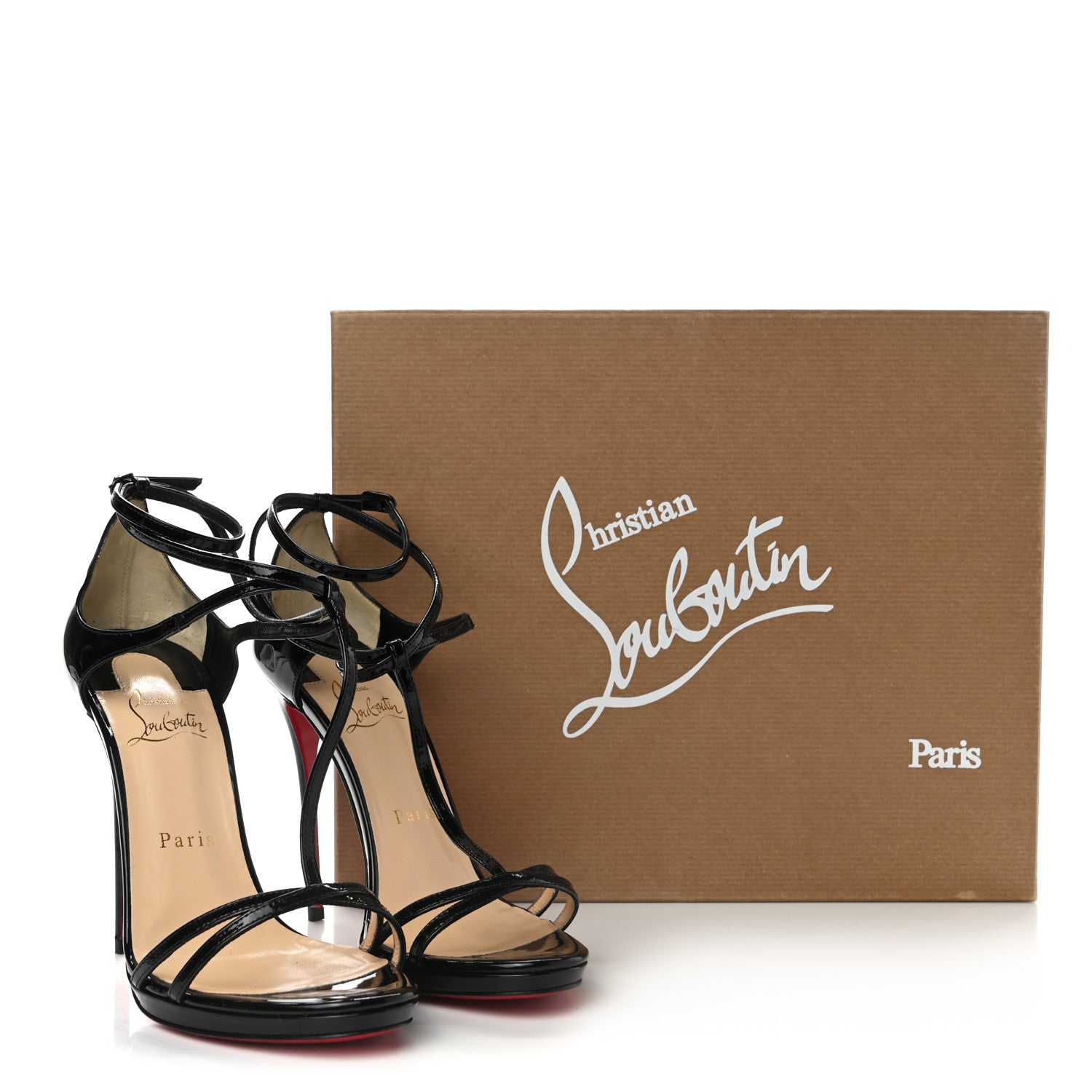 Christian Louboutin Patent 100 T-Strap Sandals 37.5 Black 8 of 8