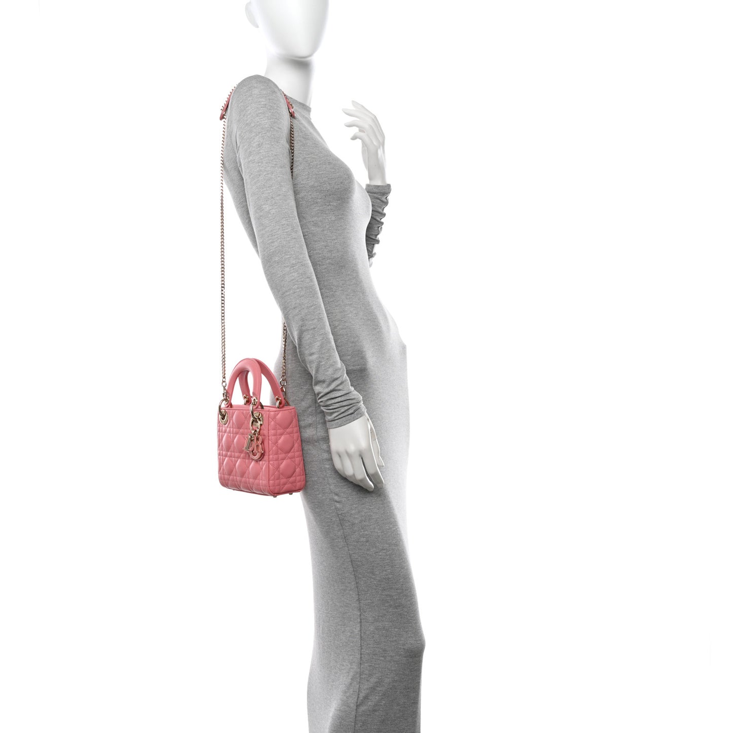 Lambskin Cannage Mini Lady Dior Peach Blossom