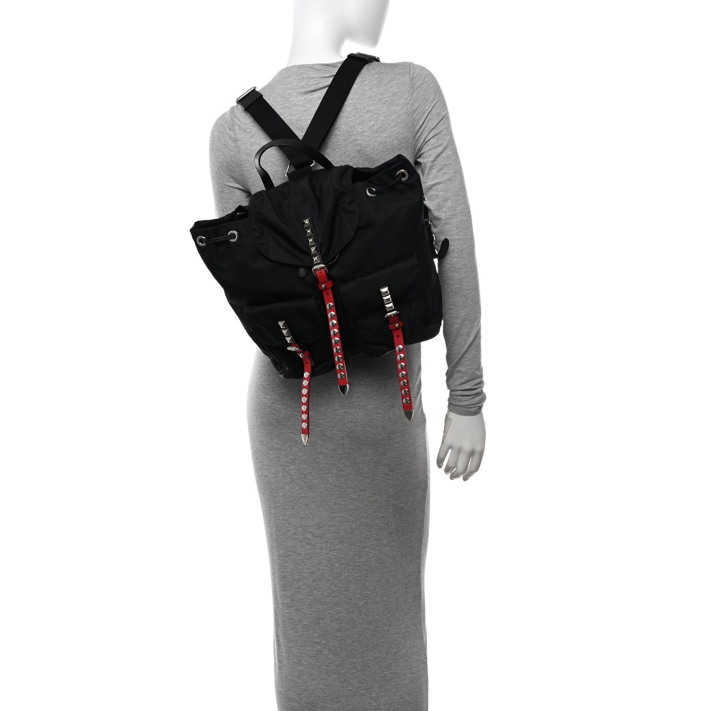 Nylon New Vela Studded Backpack Black Fuoco