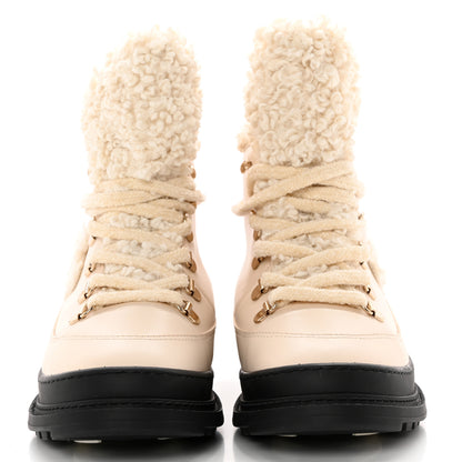 Chanel Calfskin Shearling CC Lace Up Boots 36 Light Beige Ivory 2 of 16