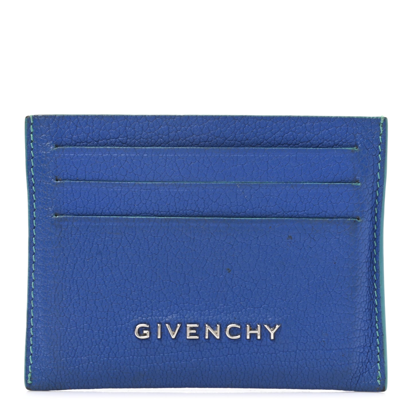 Goatskin Bi-Color Pandora Card Case Electric Blue Mint Green