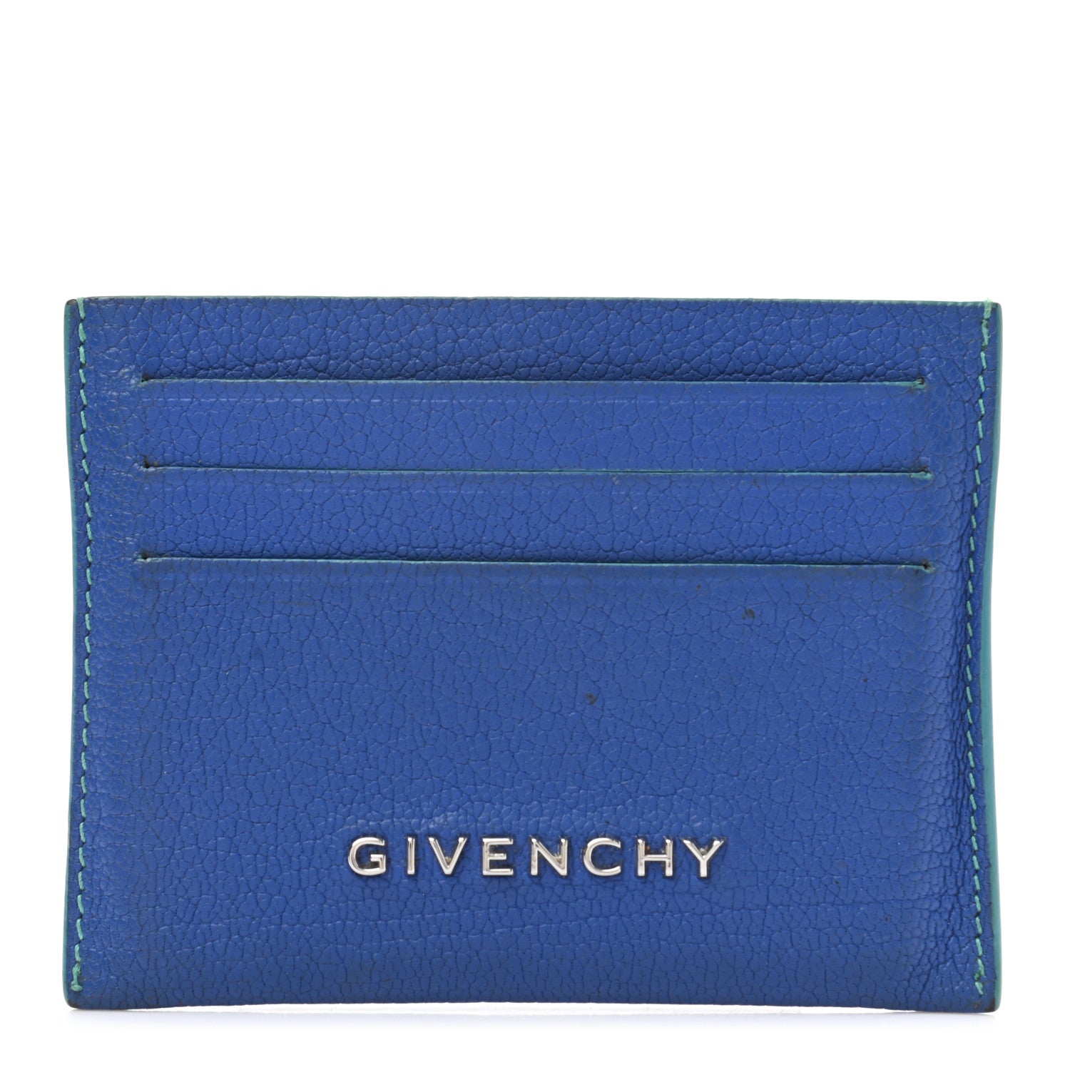 Givenchy Goatskin Bi-Color Pandora Card Case Electric Blue Mint Green 1 of 8