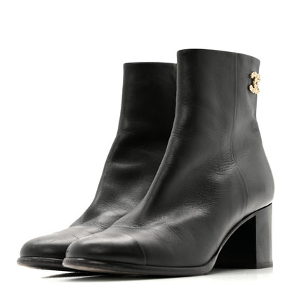 Chanel Calfskin CC Ankle Boots 38.5 Black 8 of 26