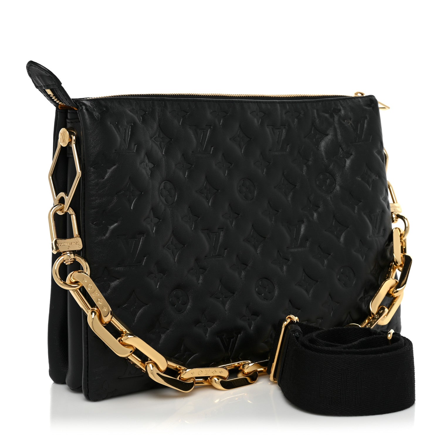 Louis Vuitton Lambskin Embossed Monogram Coussin MM Black 3 of 11