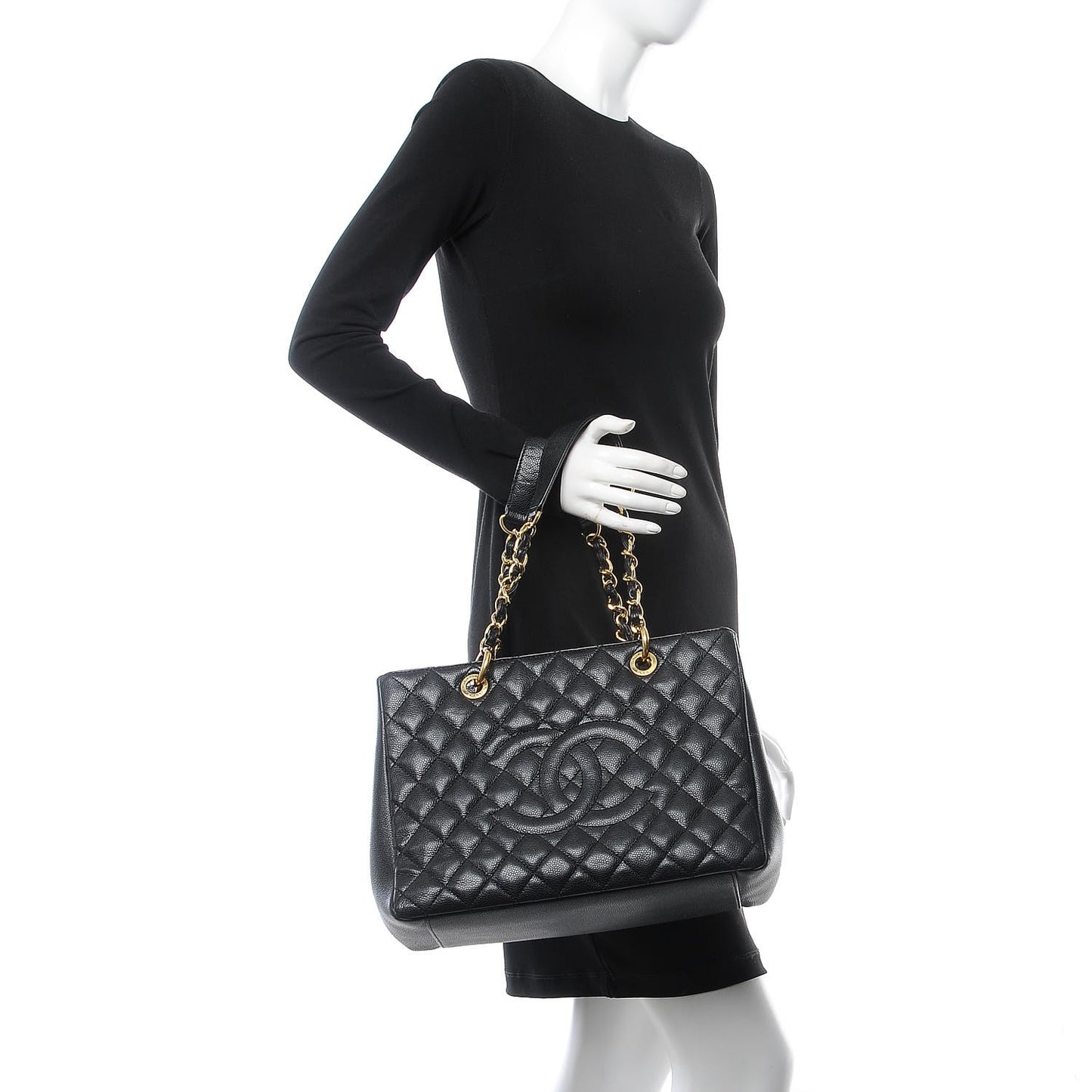 Caviar Quilted Grand Shopping Tote GST Black