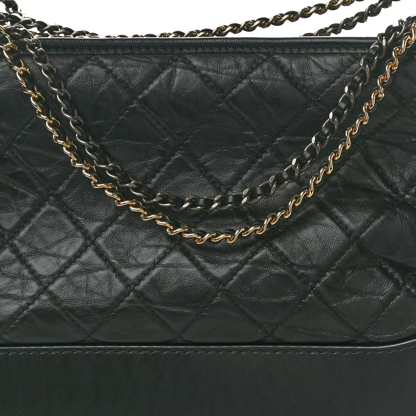 Aged Smooth Calfskin Quilted Medium Gabrielle Logo Hobo Black