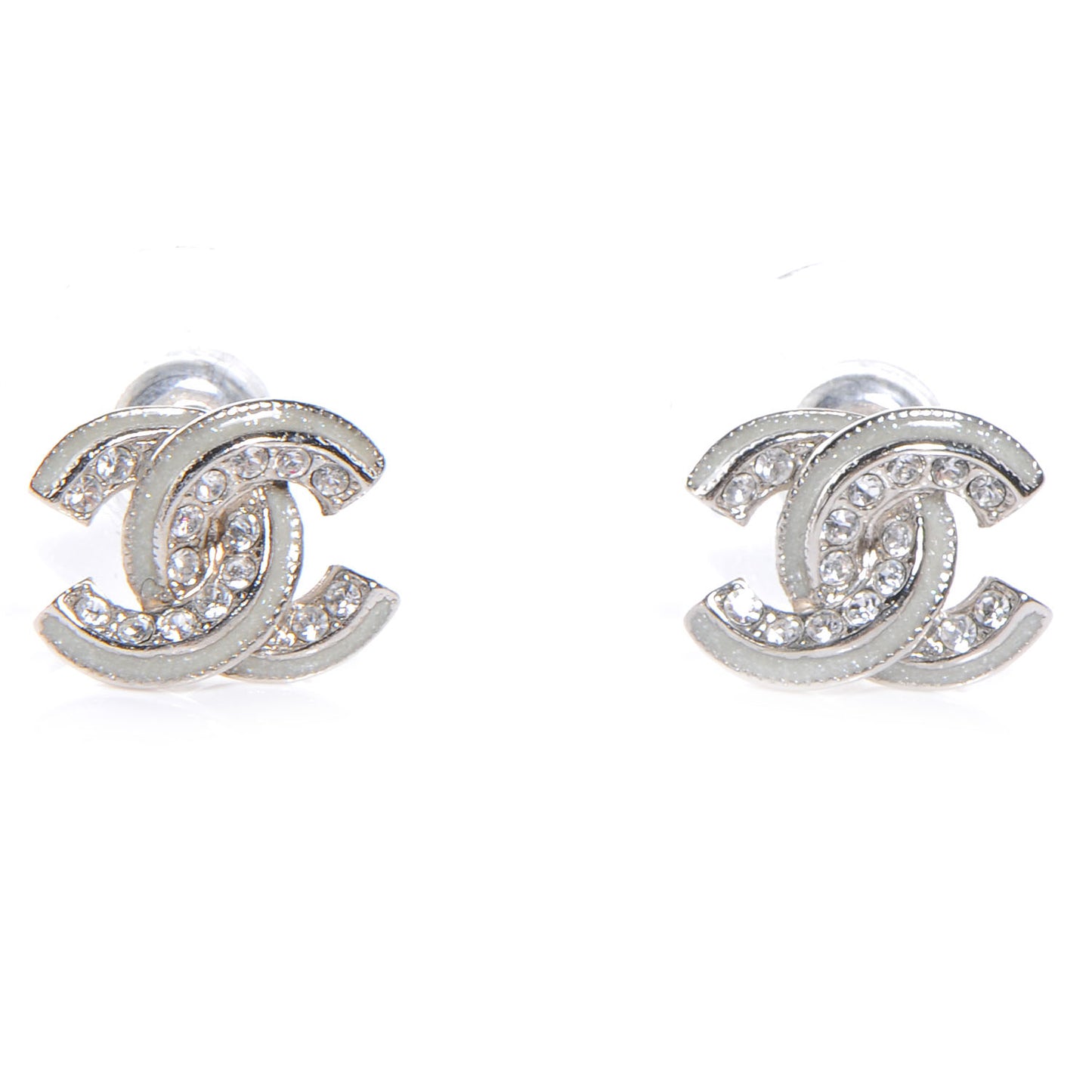 Metal Crystal Glitter Enamel CC Earrings Silver