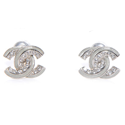 Chanel Metal Crystal Glitter Enamel CC Earrings Silver 1 of 5