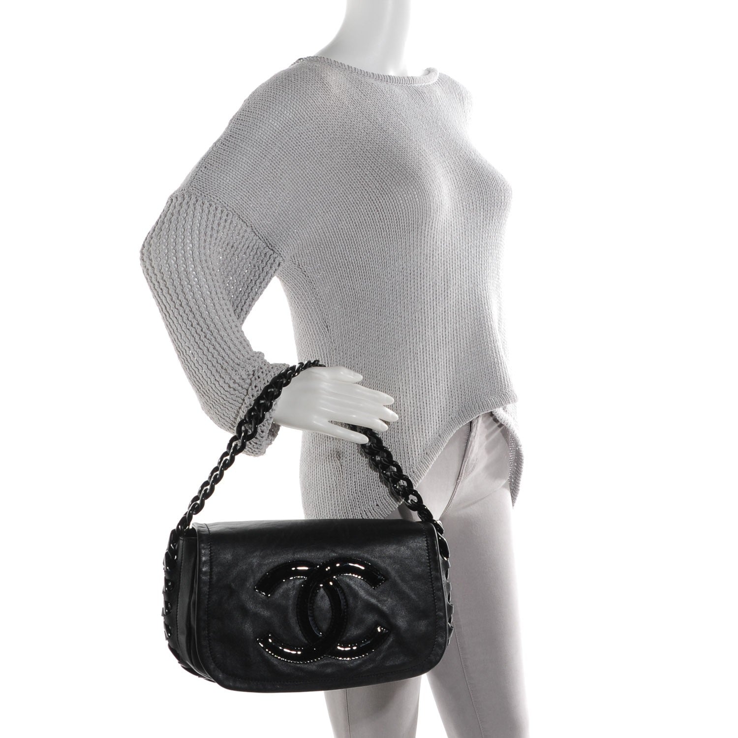 Chanel Calfskin Modern Chain Rhodoid Flap Black 2 of 7