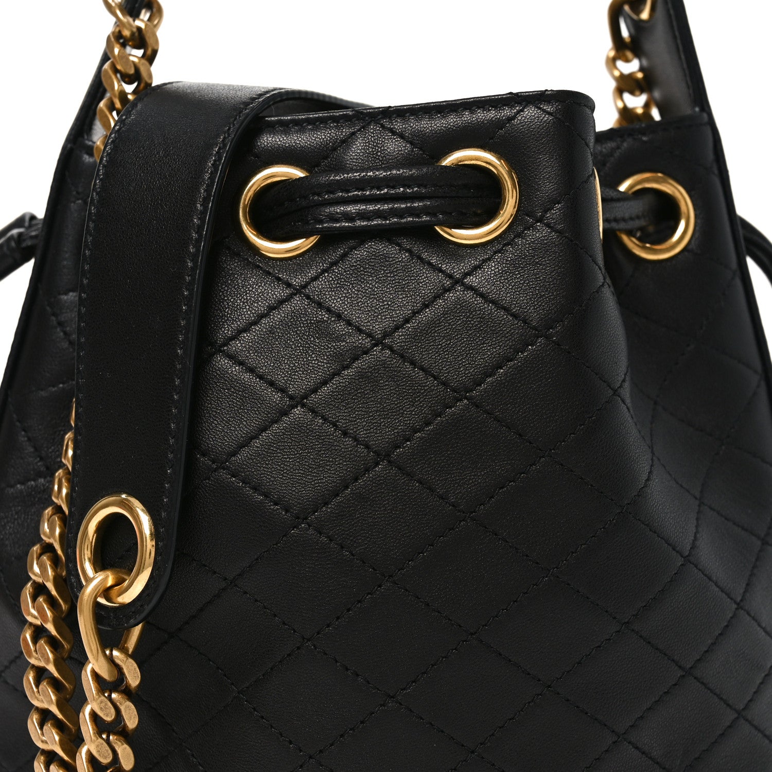 Saint Laurent Lambskin Carre Quilted Small Cassandre Bucket Bag Black 8 of 10