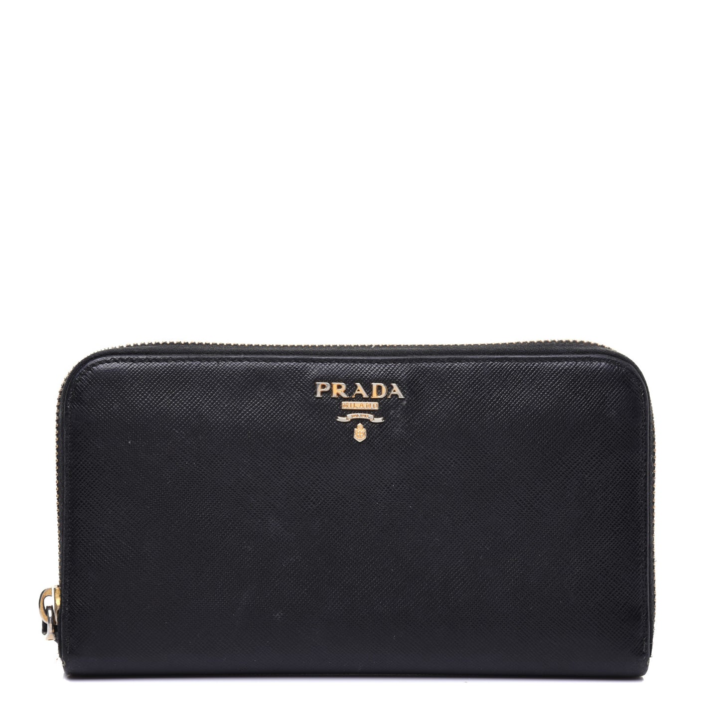 Saffiano Metal Zip Around Wallet Black