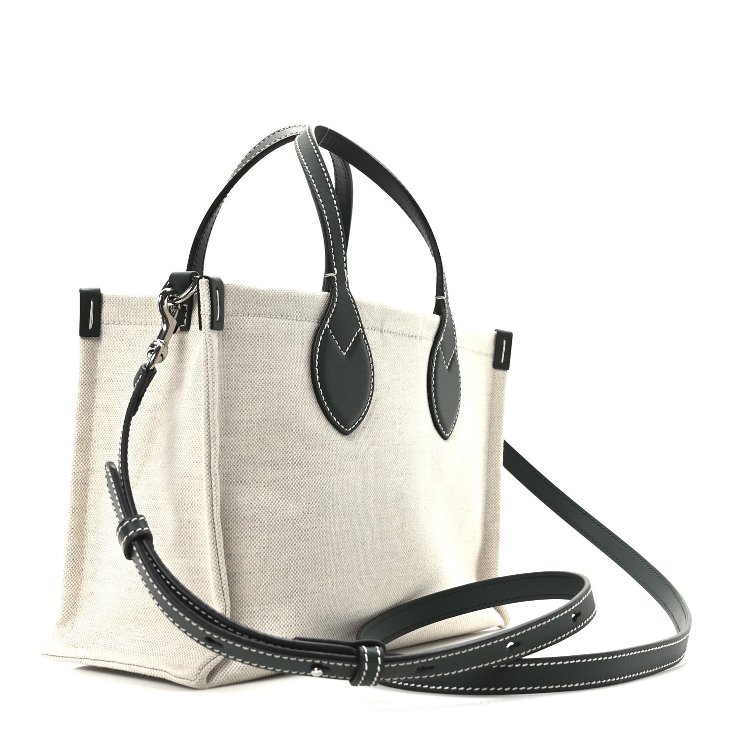 Canvas Calfskin Logo Print Medium Tote Bag Green