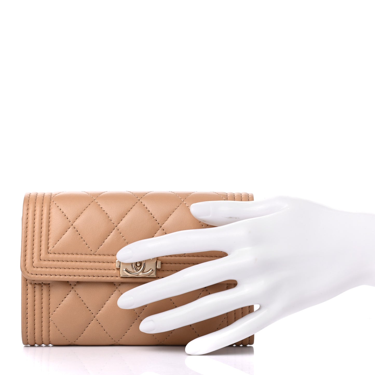 Lambskin Quilted Medium Boy Flap Wallet Beige