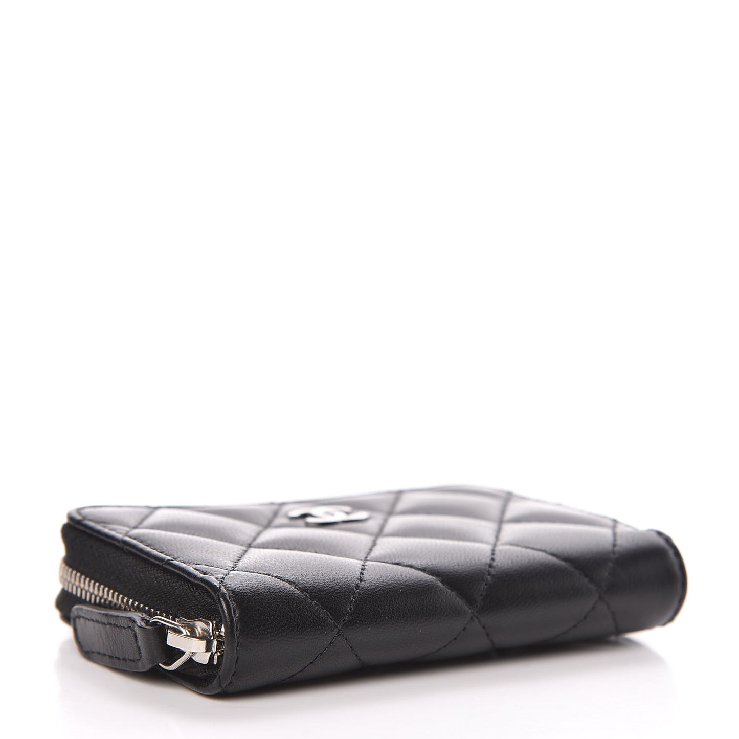 Lambskin Quilted Zip Coin Purse Black